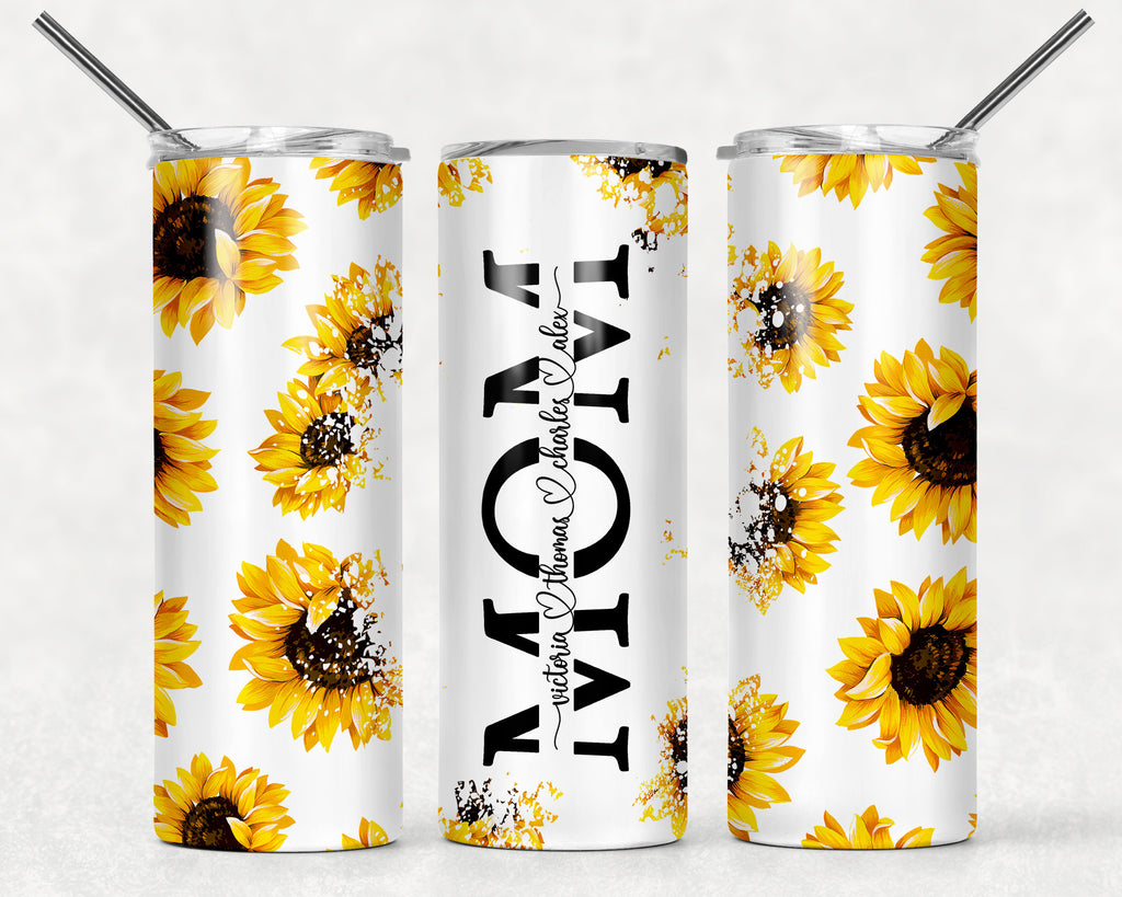 Sunflower Tumbler, MoM Tumbler, Mother's Day, Personalized Tumbler, 20oz Tumbler, Floral Tumbler, Custom Tumbler