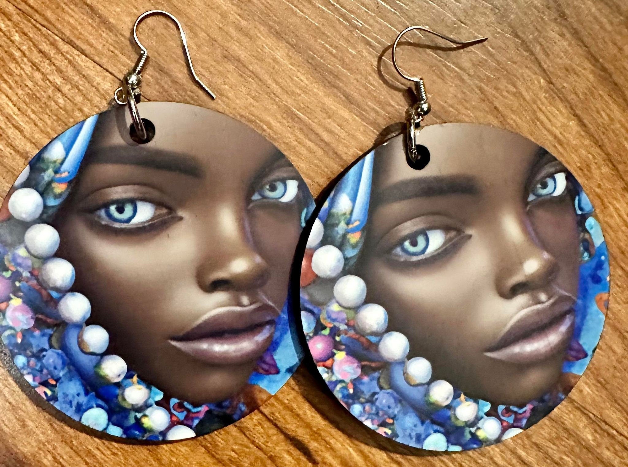 Wooden African Inspired Earrings, African American Woman, Kenya