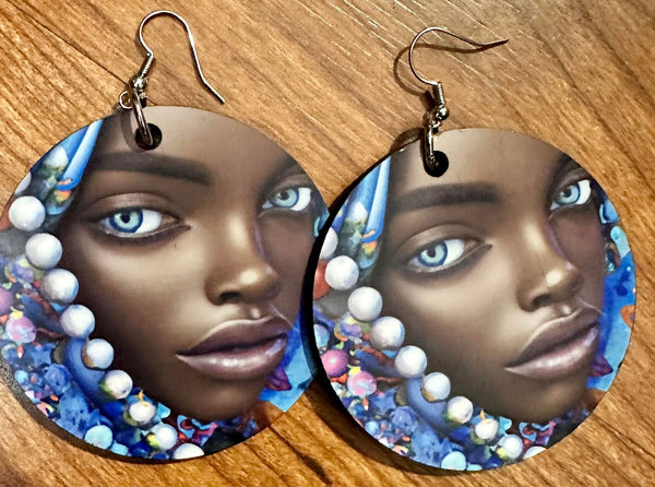 Wooden African Inspired Earrings, African American Woman, Kenya