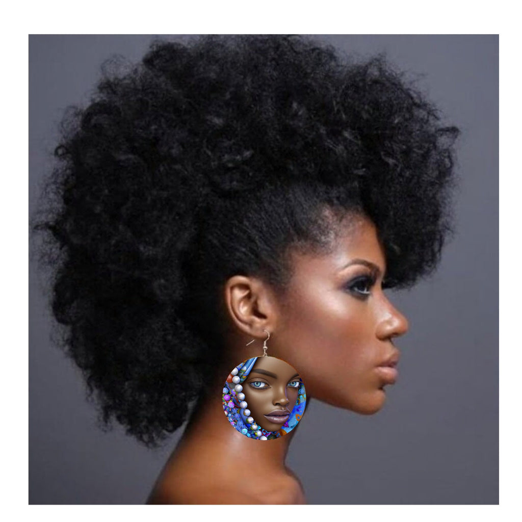 Wooden African Inspired Earrings, African American Woman, Kenya