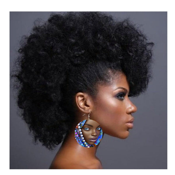 Wooden African Inspired Earrings, African American Woman, Kenya